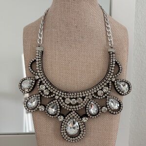 Elegant Silver and Black Statement Necklace